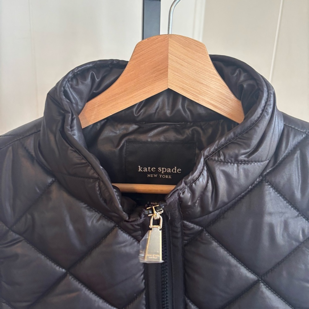 NWT Kate Spade NY Quilted Puffer Vest Womens Small Black Full Zip MSRP $208